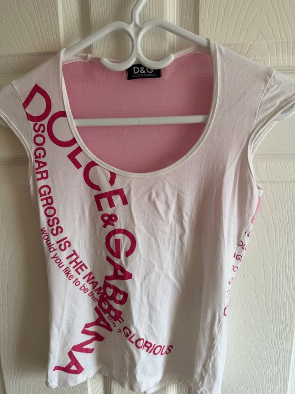 Dolce & Gabbana White Tank Top with Fuchsia Graphic Logo